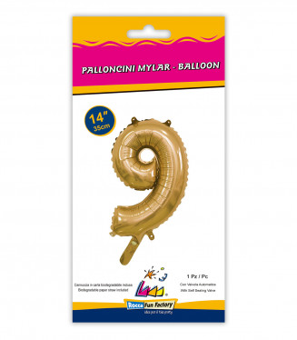 PALLONCINO MYLAR  cm.36 NUMERO ORO 9