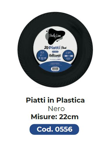 PIATTO IN PLASTICA RIUTILIZZABILE PIANO D.220 NERO 20PZ PARTY LINE