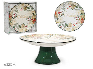 CENTROTAVOLA ALZATA IN CERAMICA CM.D.22xH.10 VERDE CON DECORI GHIRLANDA 471561