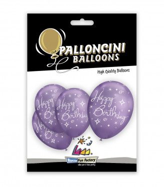 PALLONCINI 12 POLLICI TITANIO CM.32 CONF.5PZ. HAPPY BIRTHDAY VIOLA