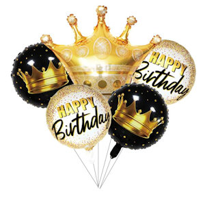 BUON COMPLEANNO HAPPY KIT MYLAR CON SAGOMATO CORONA ORO SWEEPING