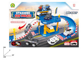 PISTA PARCHEGGIO STAZIONE SOS POLICE CON 1 MODELLINO DIE-CAST INCLUSO MAZ.