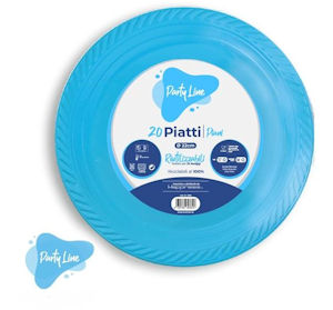 PIATTO IN PLASTICA RIUTILIZZABILE PIANO D.220 CELESTE 20PZ PARTY LINE