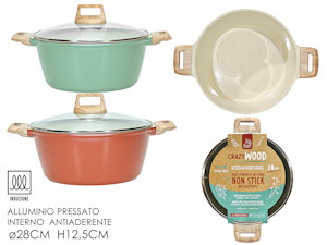 CASSERUOLA FONDO A INDUZIONE ALLUMINIO CRAZY WOOD CM.28 COLOR COP. VETRO 2 MANIC