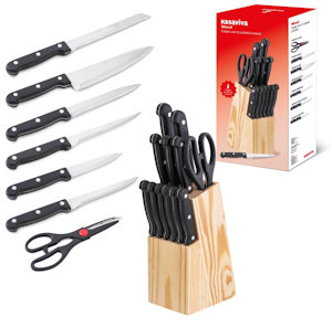 COLTELLI CEPPO IN LEGNO SET 11 PZ. CON FORBICE WOOD KASAVIVA