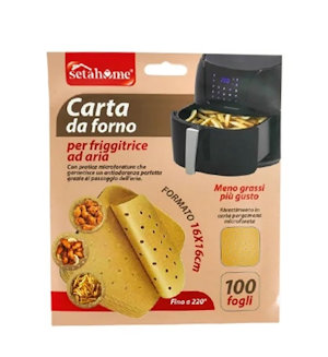 CARTA FORNO PER FRIGGITRICE AD ARIA FOGLIO QUADRATO CM.16x16 CONF.100PZ. SETABLU