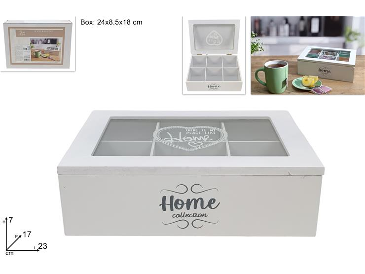 PORTATISANE CON 6 SCOMPARTI CM.23x17 IN LEGNO BIANCA SCRITTA HOME DUESSE