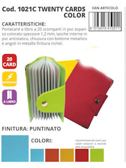 PORTA CARD A LIBRO 20 SCOMPARTI IN PVC ESPANSO TINTE FORTI CON BOTT. ALPLAST