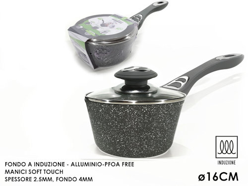 CASSERUOLA FONDO A INDUZIONE ALLUMINIO COOKSTONE CM.16 COPERCHIO VETRO MANICO LU