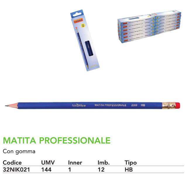 MATITA GRADUATA CON GOMMA NIKOFFICE HB pezzi 12