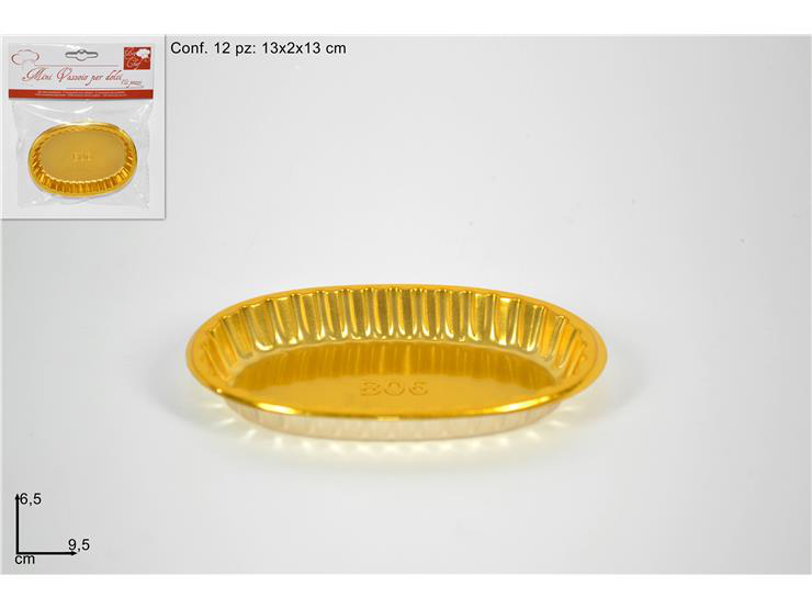 PIROTTINI IN PLASTICA PER DOLCI OVALI ORO CM.9,6x6,5xH1,5 CONF.12PZ. DUESSE
