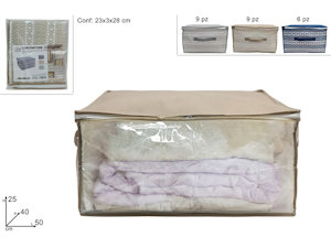 SCATOLA PORTABIANCHERIA IN TESSUTO CM.50x40X25 DECORO GRECA DUESSE