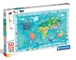 PUZZLE 60 MAXI WILDLIFE MAP ANIMALI NEL MONDO 26072 CLEMENTONI