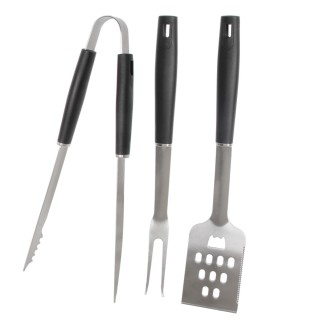 BARBECUE SOLO SET 3PZ UTENSILI IN ACCIAIO CM.43 MANICO NERO KASAVIVA