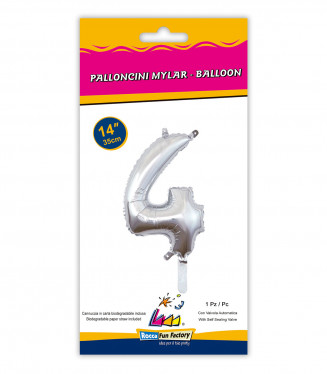 PALLONCINO MYLAR  cm.36 NUMERO ARGENTO 4