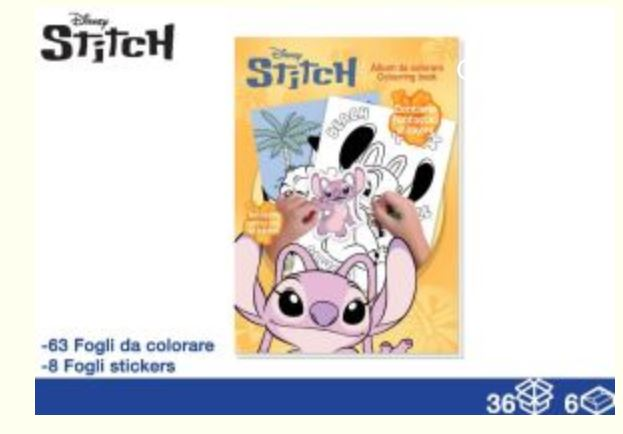 ALBUM DA COLORARE CON STIKERS PERSONAGGIO STITCH EOLD.