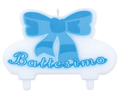 BATTESIMO CELESTE DECORO FIOCCO CANDELINA SAGOMATA CM.13x8 BIGPARTY