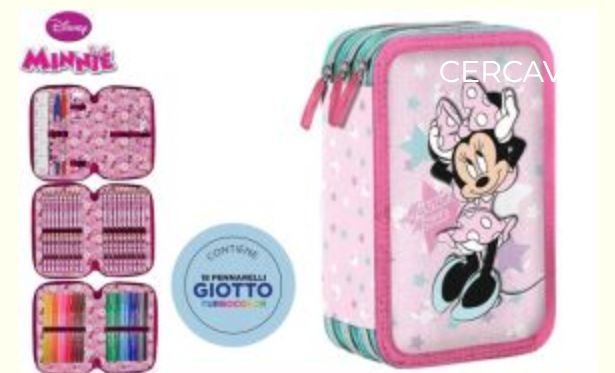 ASTUCCIO SCUOLA 3 ZIP MINNIE 12+18 FILA + ACCESSORI EOLD.