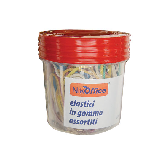 ELASTICI AD ANELLI IN GOMMA CONF.100GR. MISURE ASSORTITE IN BARATTOLO NIKOFFICE