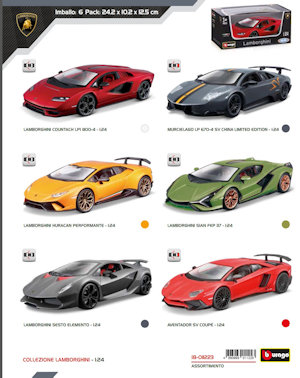 AUTO MODELLINO 1:24 SINGOLA LAMBORGHINI ASSORTIMENTO 18-011223 BURAGO