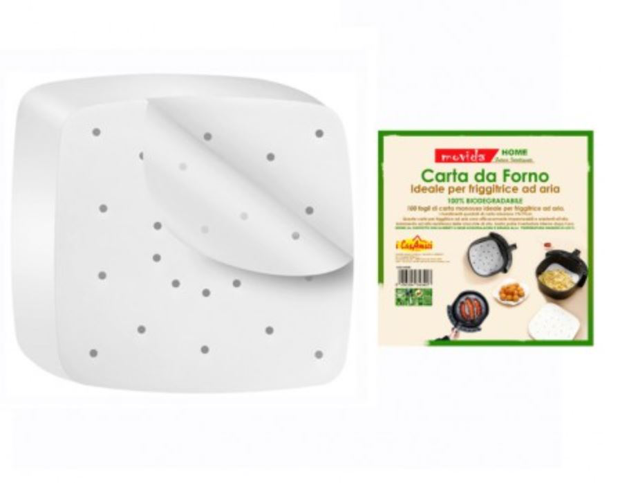 CARTA FORNO PER FRIGGITRICE AD ARIA FOGLIO QUADRATO CM.19x19 CONF.100PZ. MOVIDA