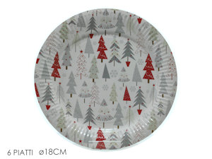 PARTY NATALE DECORO PINI IN CARTA PIATTI CM.18 CONF.6 PZ. 471042 GENERAL