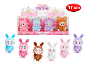 BAMBOLOTTO BABY CM.17 FLUFFY CONIGLIETTO CON SORRISO BEFFARDO E ANELLO PORTA MAZ