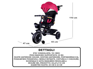 TRICICLO CON ASTA STAR FUCSIA CON SEDUTA GIREVOLE ANCHE FRONTALE MAZ