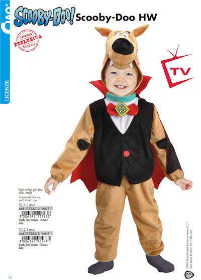 COSTUME PERSONAGGIO SCOOBY-DO VAMPIRO TAGLIA 1/2 ANNI
