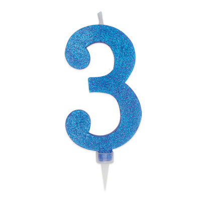 CANDELINA MAX CERA SWEETY CM.15 GLITTER BLU N. 3 BIGPARTY