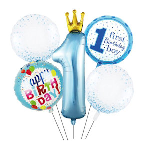 PRIMO COMPLEANNO CELESTE PALLONCINO MYLAR KIT CON NUMERO E PALLONCINI CELESTE SW