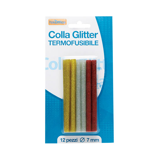 COLLA PER PISTOLA INCOLLATRICE MM.7 GLITTER ARGENTO CONF. 12PZ. NIKOFFICE