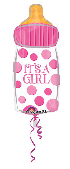 BENVENUTA PALLONCINO MYLAR FORMA BOTTIGLIA DA LATTE ROSA IT'S A GIRL CM.58 POLLI