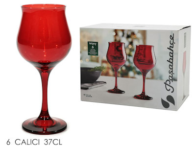 BICCHIERE CALICE 370ML. VETRO SET.6PZ. ROSSI WAVY GENERAL