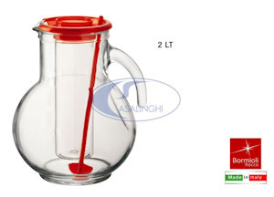 CARAFFA IN VETRO 2 LITRI KUFRA CON TAPPO ROSSO BORMIOLI