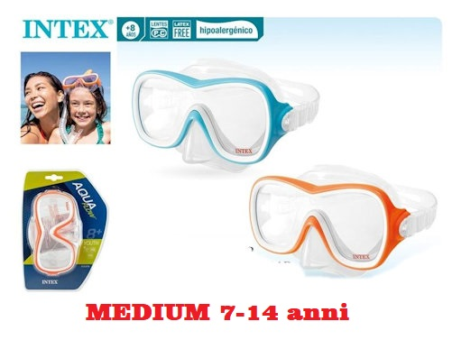 MASCHERA MEDIUM 7-14 ANNI WAVE RIDER IN VETRO PLASTICO SU BLISTER 55978 INTEX