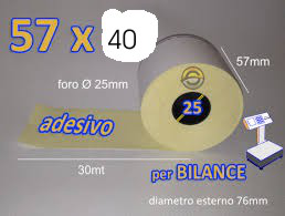 ROTOLI TERMICI PER BILANCIA ADESIVI mm. 57x40 metri x interno 25 mm. PEZZI 4