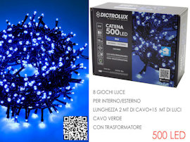 500 LED MINILUCCIOLE ESTERNO MT.20+6.5 CAVO BLU PROGRAMMABILE 450508 GENERAL