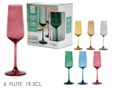 BICCHIERE CALICE FLUTE IN VETRO 195CC COLOR CONF. 6PZ. 616114 GENERAL