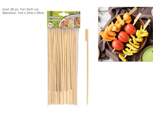 SPIEDINI IN BAMBOO PER APERITIVI CON IMPUGNATURA CM.25 CON CONF. 50pz. DUESSE