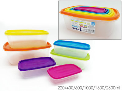 CONTENITORE IN PLASTICA ERMETICO RETTANGOLARE SET CONF. 6PZ. MISURE ASS. 572309