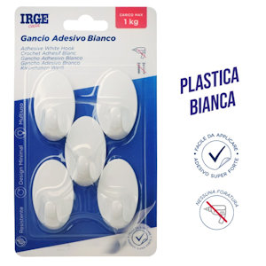 GANCIO APPENDINO ADESIVO 1 POSTO BIANCO OVALE CONF. 5PZ. IRGE