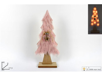 ALBERO DI NATALE IN LEGNO CON PELLICCIA ROSA E LUCI A BATTERIA CM.17x6xH.40 DUES