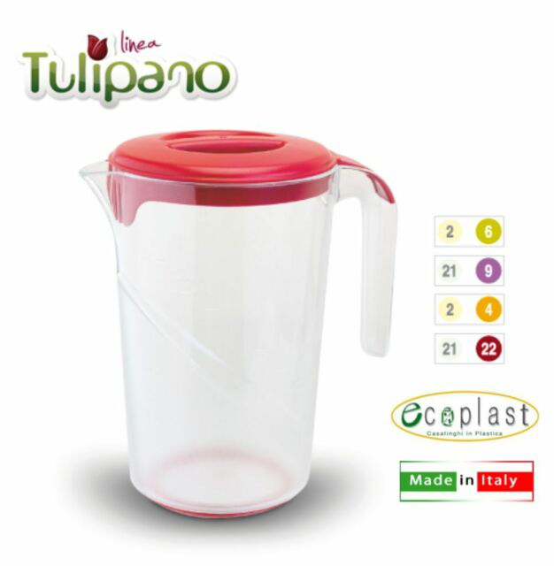 CARAFFA IN PLASTICA 1,5LT. TRASPARENTE CON TAPPO TULIPANO COLOR ECOPLAST