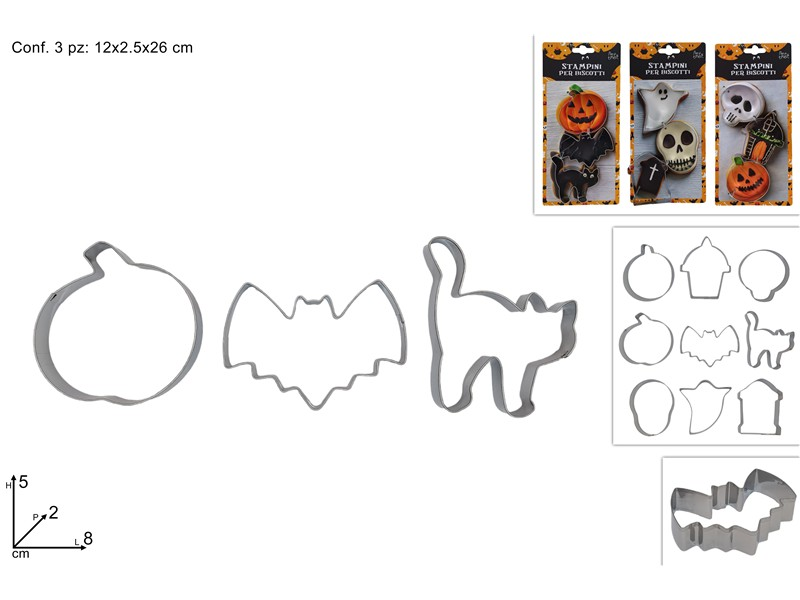 HALLOWEEN ACCESSORI DOLCI TAGLIAPASTA IN ALLUMINIO CONF.3PZ. CM.8x5 DUESSE