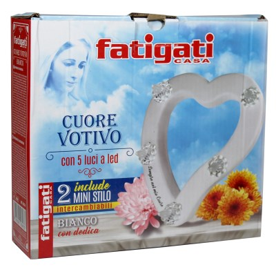 VOTIVO LUMINO A BATTERIA SAGOMATO CUORE BIANCO 5 LUCI LED CM.19x20x3 FATIGATI