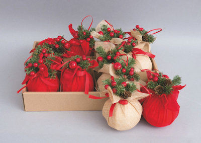 APPENDINO PACCO REGALO CM.14 SACCOTTINO CON PIGNE E BACCHE ROSSE EURONATALE