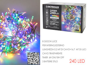 240 LED CATENA MT.12+1,0 CAVO MULTICOLOR A BATTERIA x ESTERNO PROGRAM GENERAL