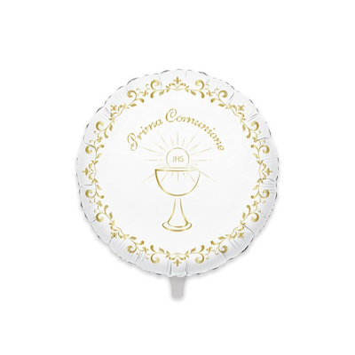 COMUNIONE GOLDEN METAL PALLONCINO MYLAR 18 POLLICI CM.45 TONDO BIGPARTY