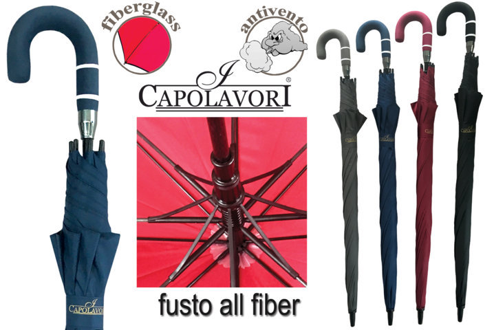 OMBRELLO IN NYLON AUTOMATICO MONOCOLORE MANICO LUSSO CURVO 6107 IDEAPIOGGIA